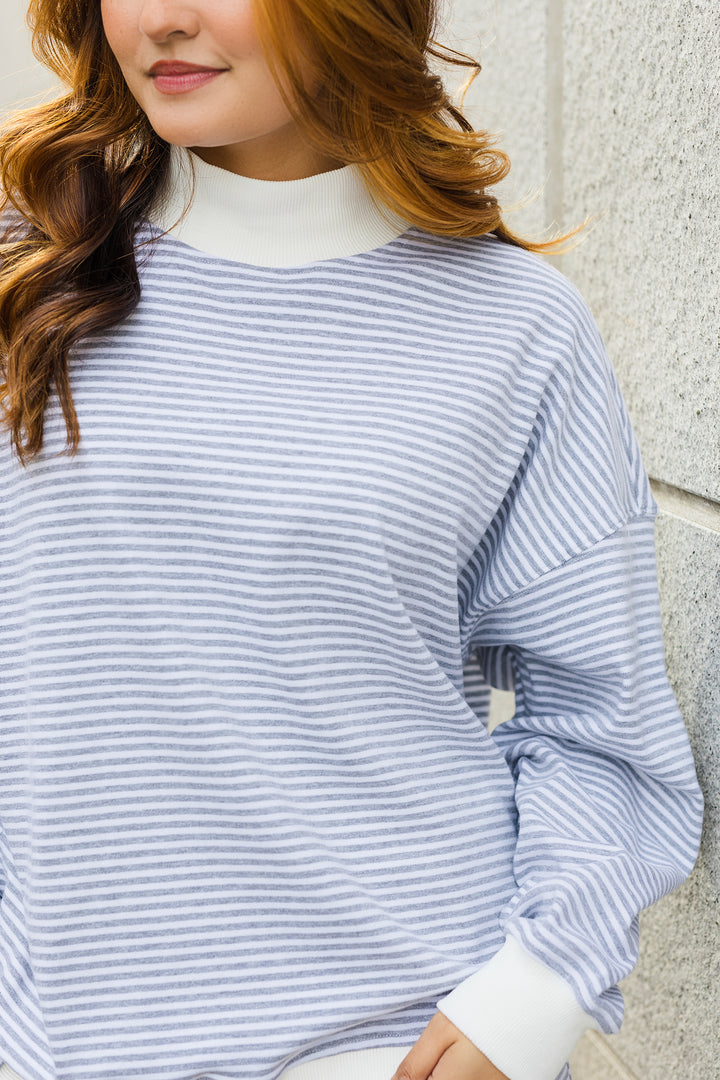 The Love At First Stripe Mock Neck Sweatshirt