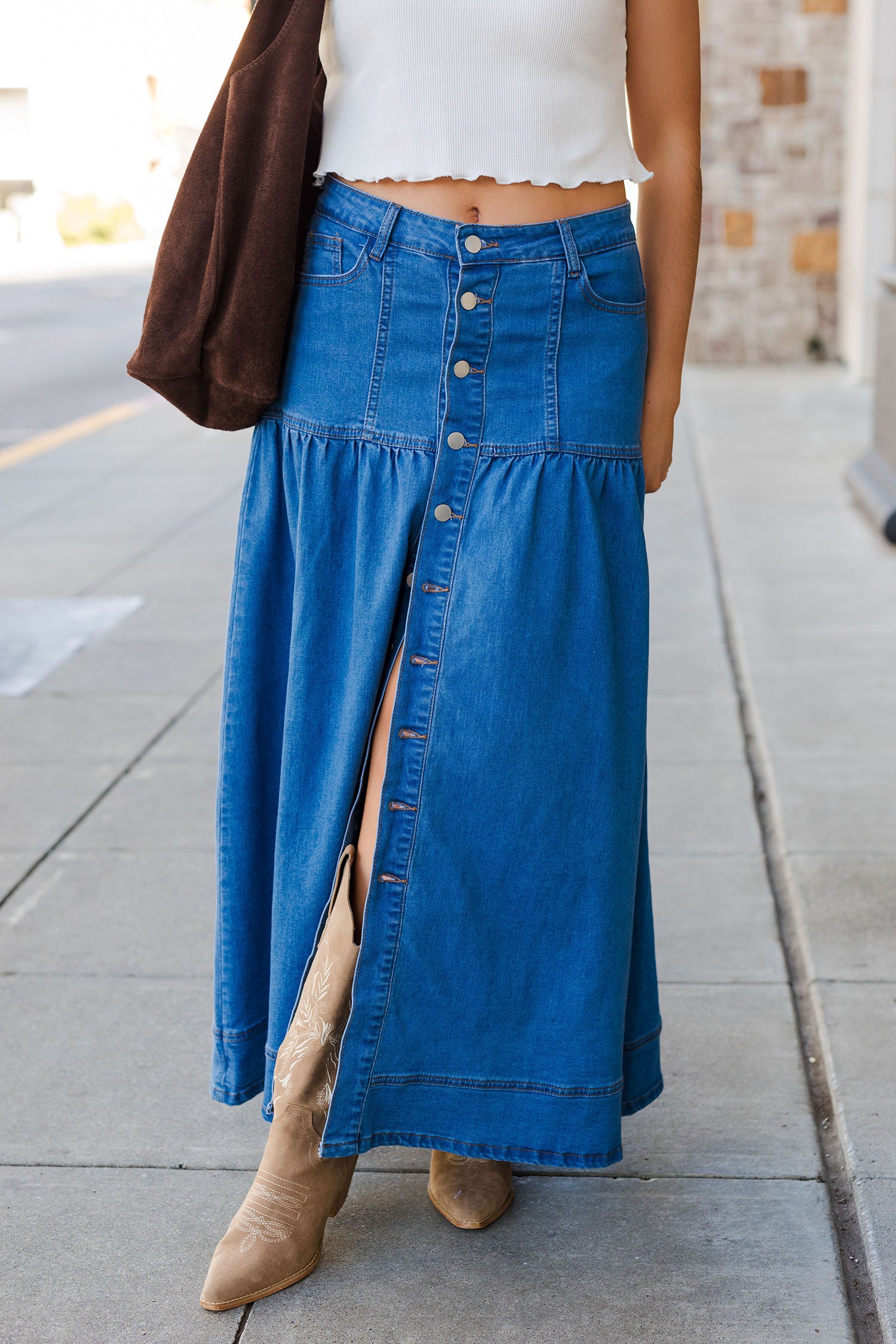 The Denim Days Chambray Button Front Maxi Skirt – Shoppe Twelve