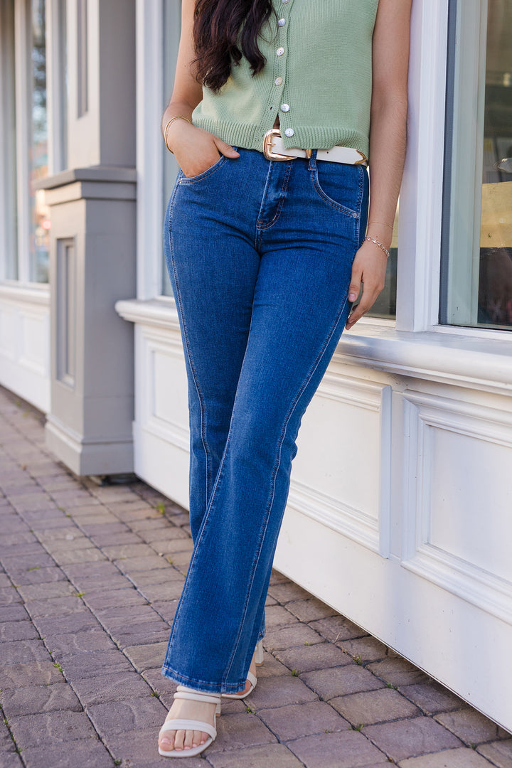 The Clean Cut High Rise Side Panel Bootcut Jeans