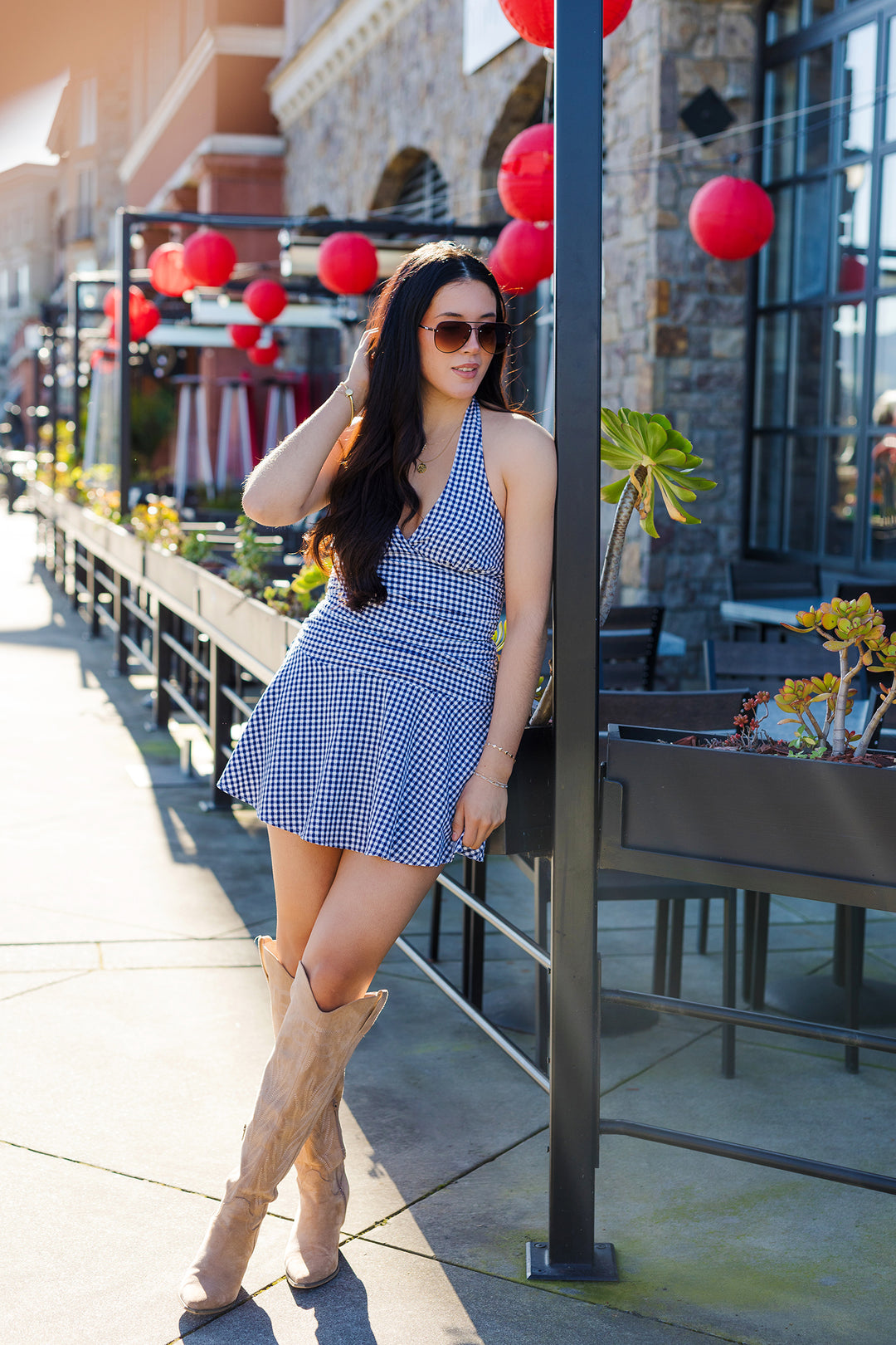 navy gingham mini dress Paolo Navy Gingham Ruffle Mini Dress - 6