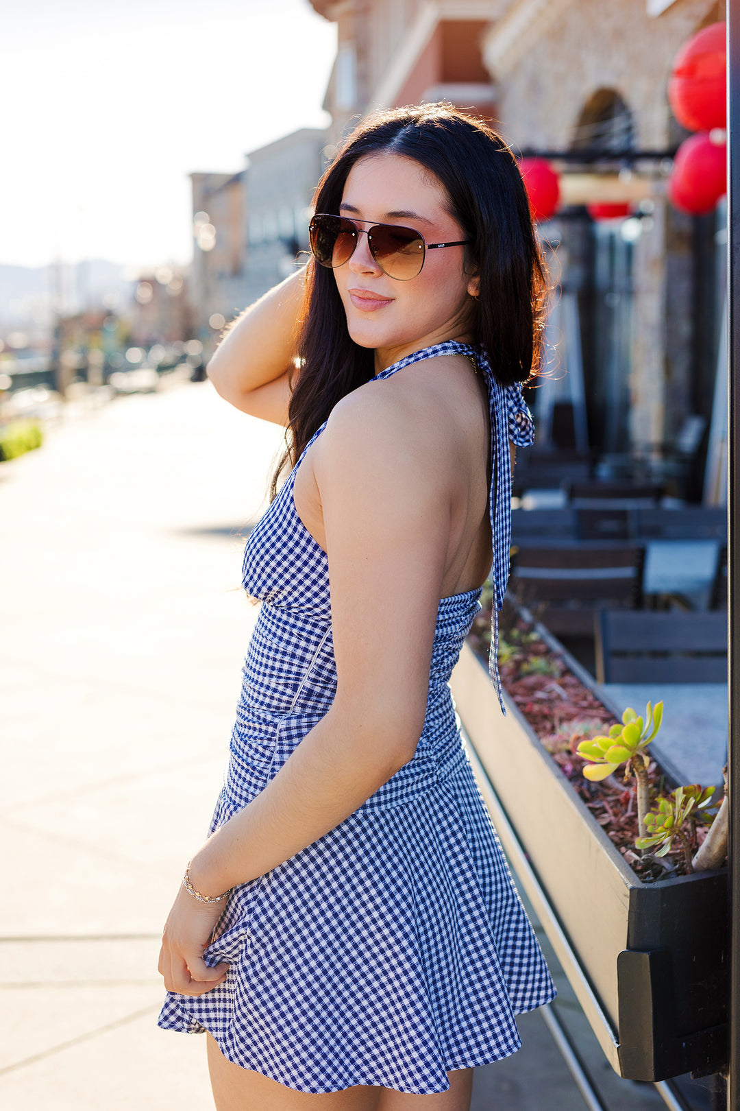 navy gingham mini dress Sunshine Tienda Getaway Mini Dress, Size XS, Navy/White
