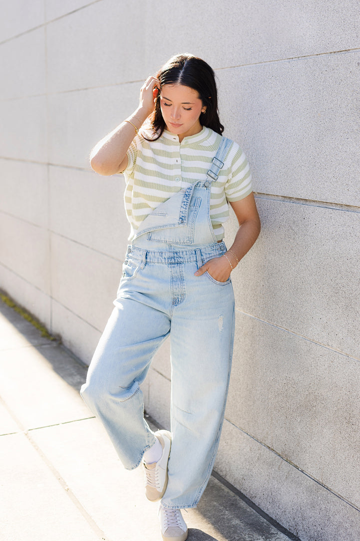 The Lexie Light Wash Classic Barrel Cropped Overall by Hidden Jeans