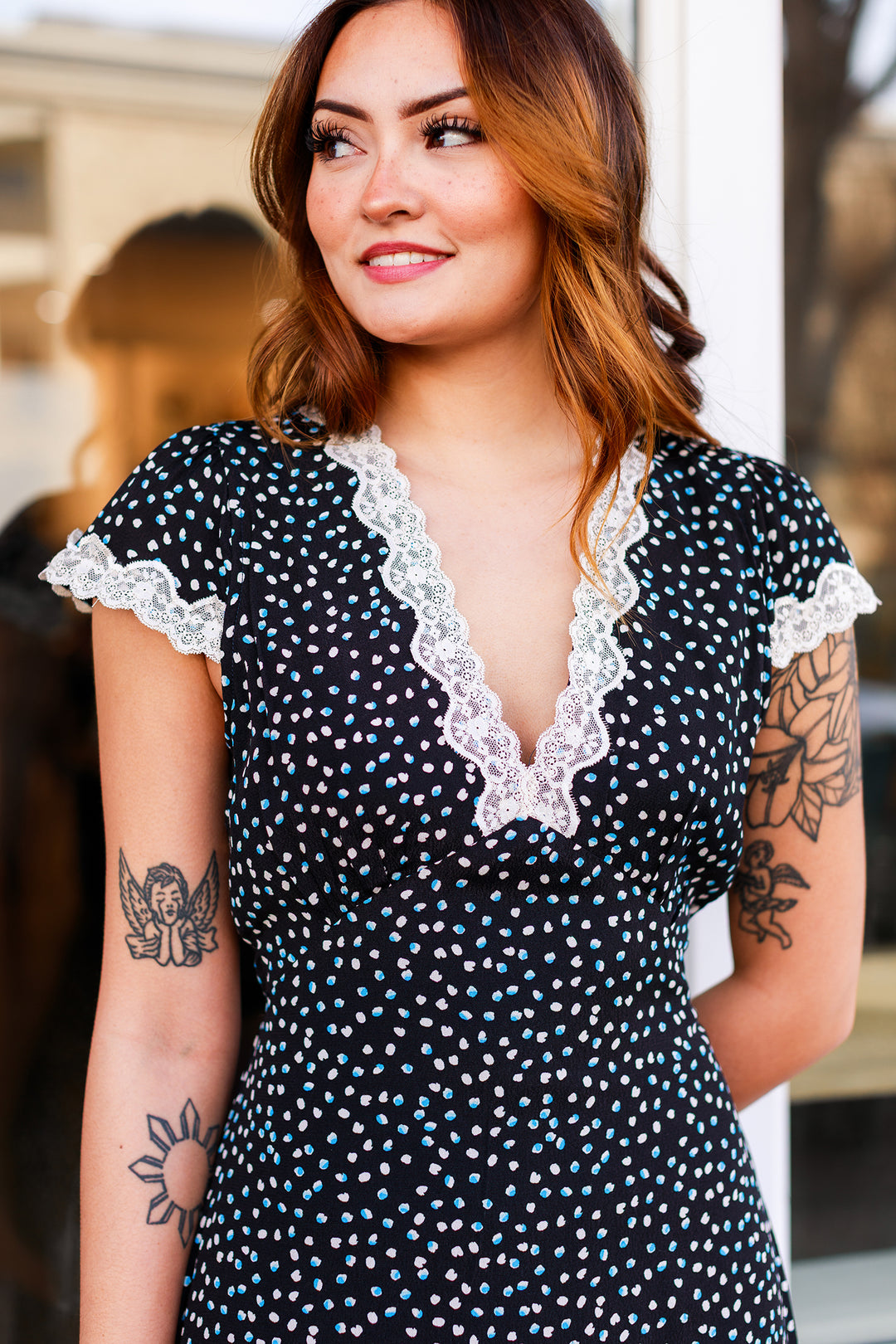 The Midnight Romance Polka Dot Print Midi Dress