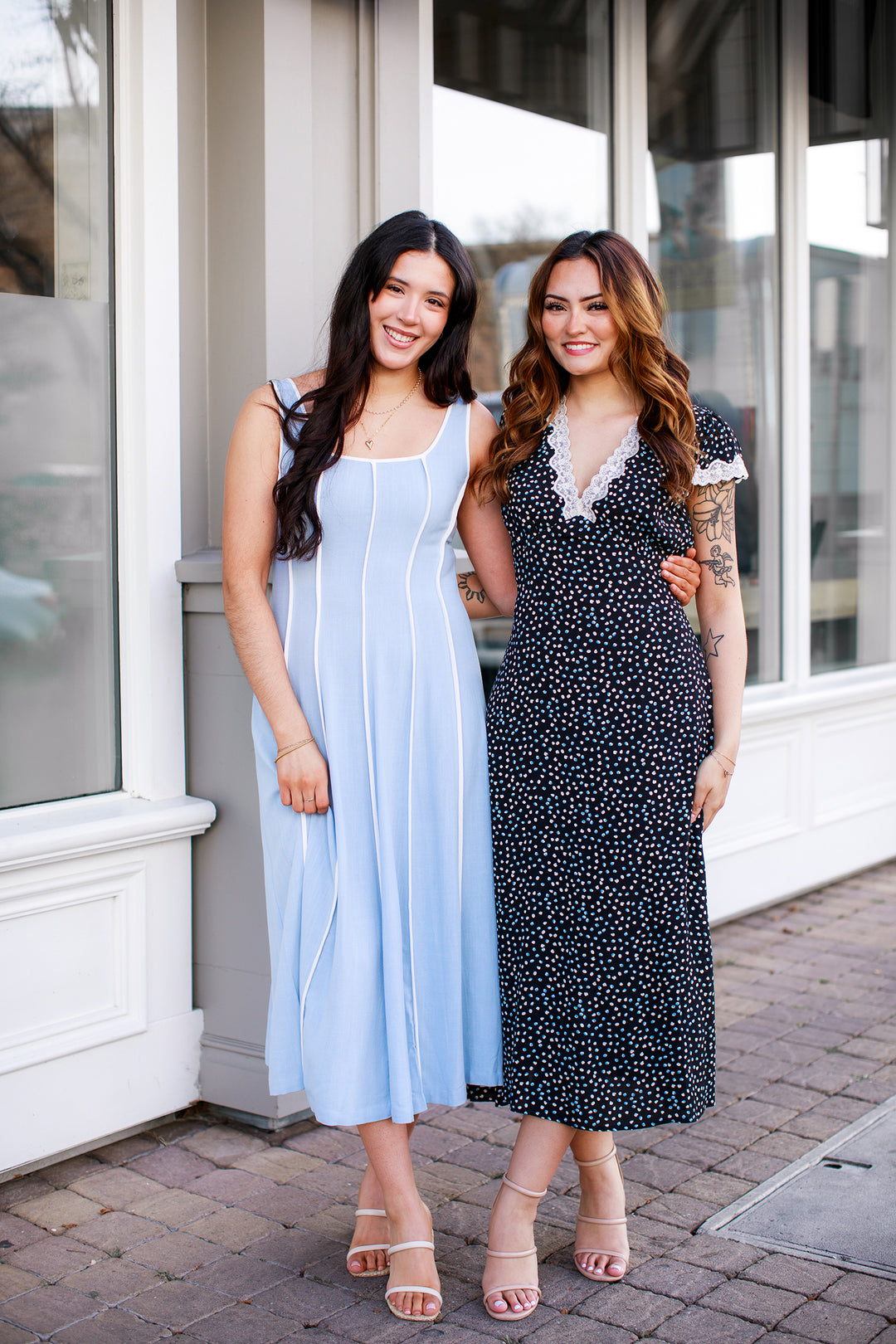 The Midnight Romance Polka Dot Print Midi Dress