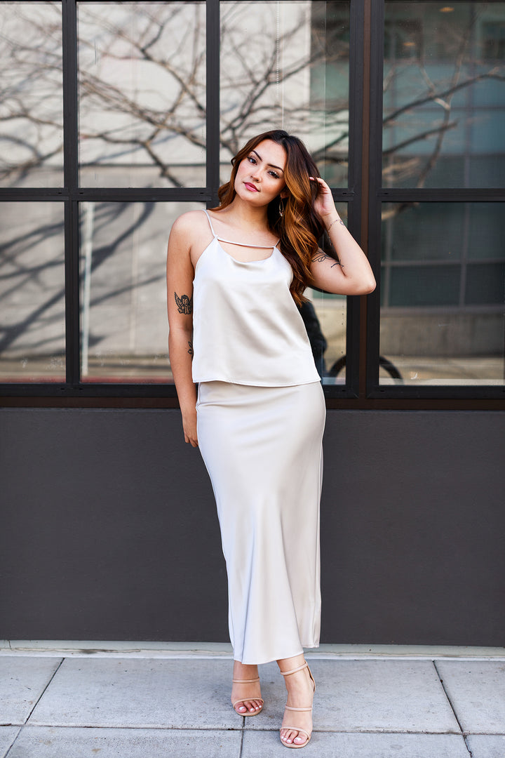 The Champagne Taste Bias Midi Skirt