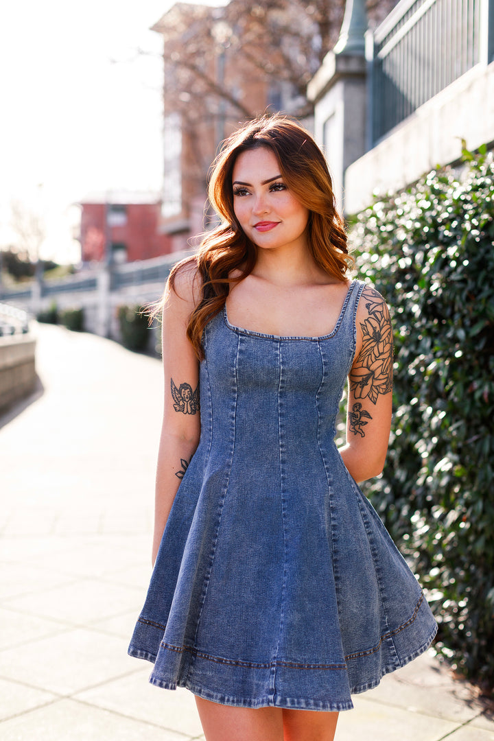 The Sweetheart Swing Denim Mini Dress