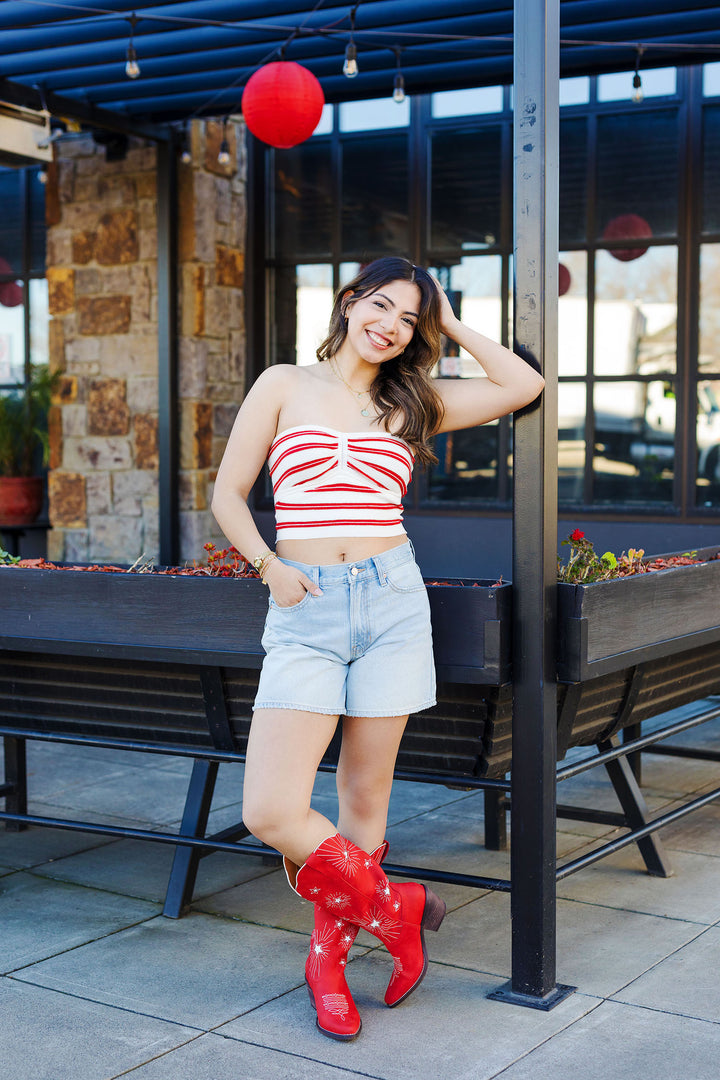 The All Aboard Red & White Striped Tube Top