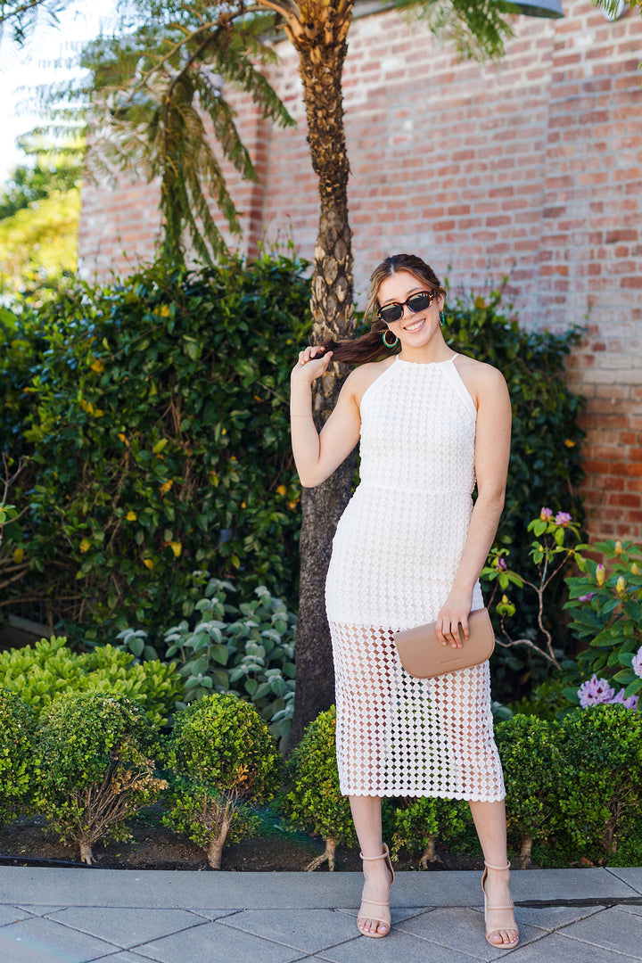 The Connect the Dots White Woven Lace Midi