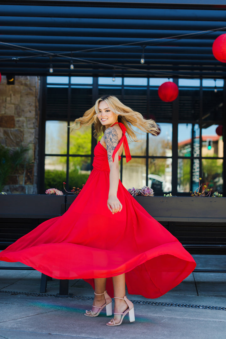 The Poppy Field Red Cut-Out Maxi Dress