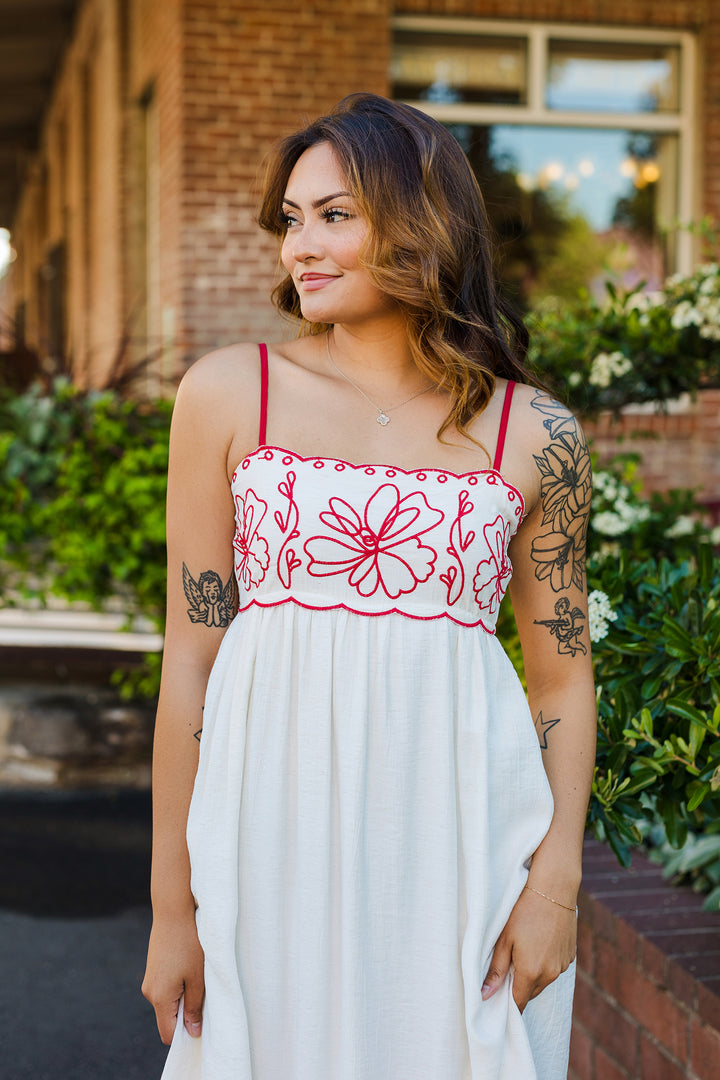 The Petal Pushing Embroidered Maxi Dress