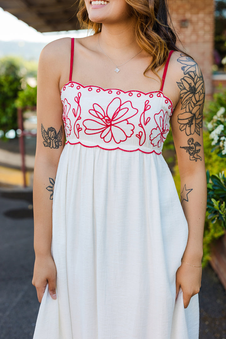 The Petal Pushing Embroidered Maxi Dress