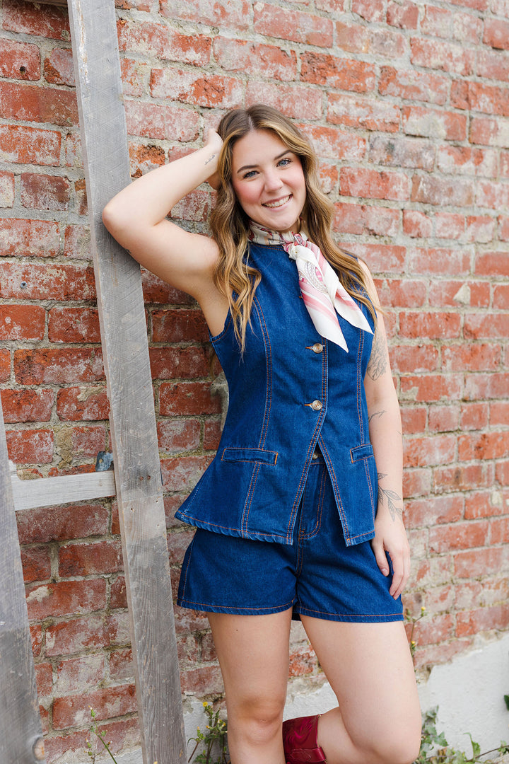 The Always On Time Denim Button Front Vest