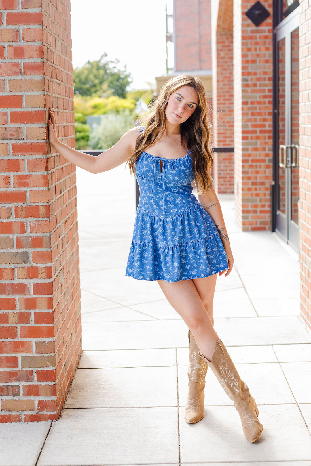 The Sweet Caroline Floral Dark Denim Mini Dress