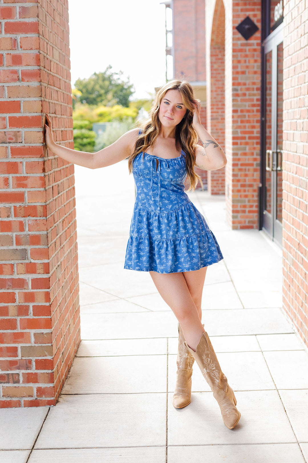 The Sweet Caroline Floral Dark Denim Mini Dress