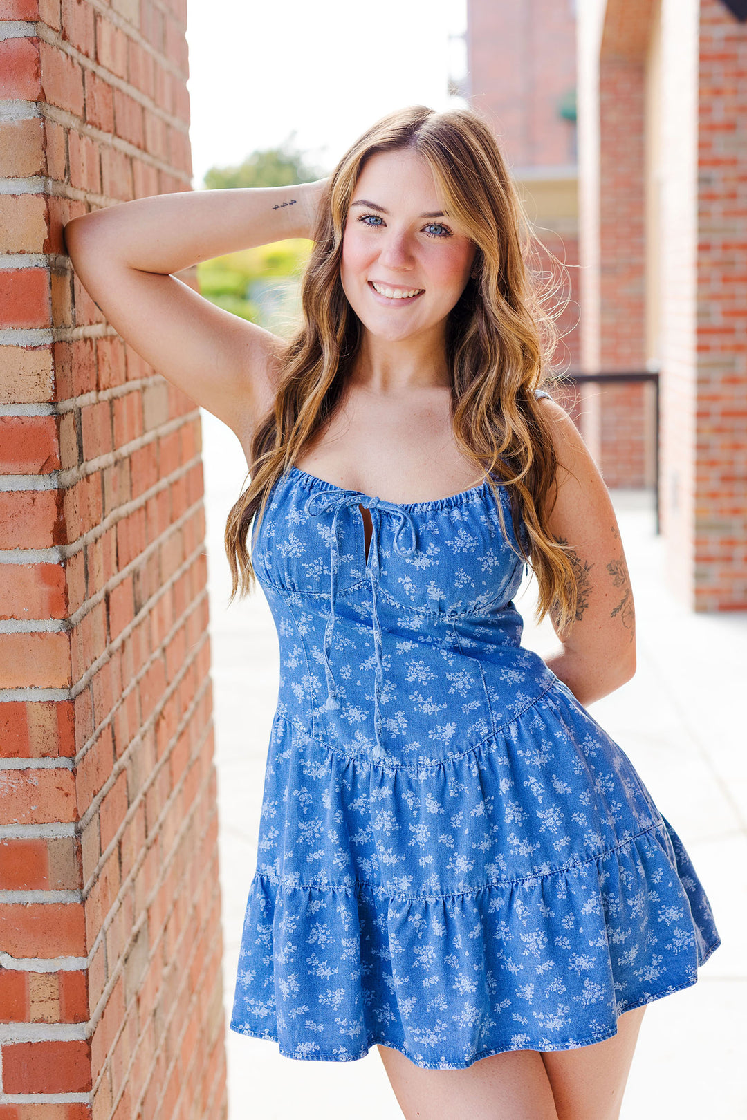 The Sweet Caroline Floral Dark Denim Mini Dress