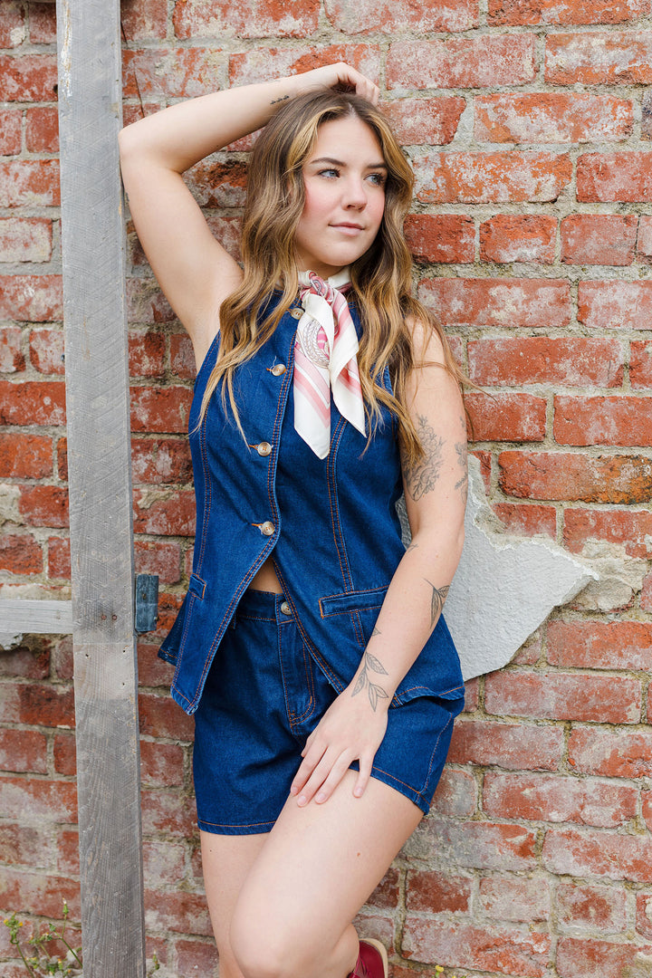 The Always On Time Denim Button Front Vest