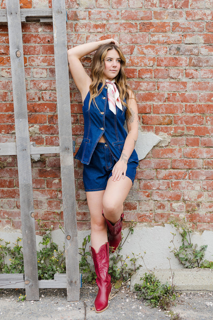 The Always On Time Denim Button Front Vest