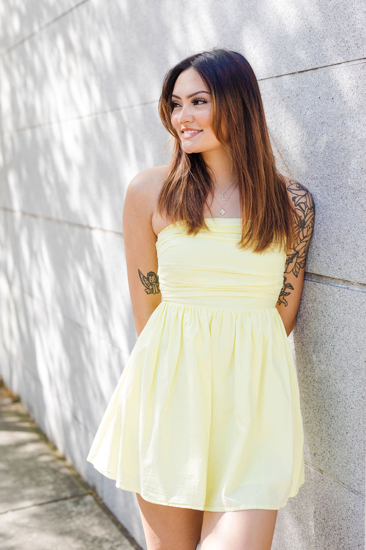 The Lemon Drop Strapless Mini Dress