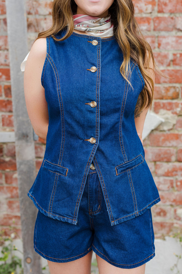 The Always On Time Denim Button Front Vest