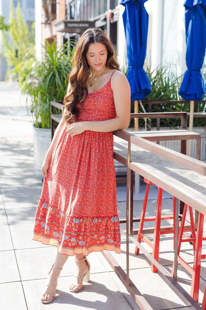 The Bohemian Gardens Red Floral Maxi Dress