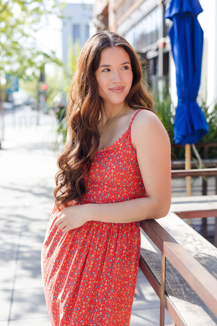 The Bohemian Gardens Red Floral Maxi Dress