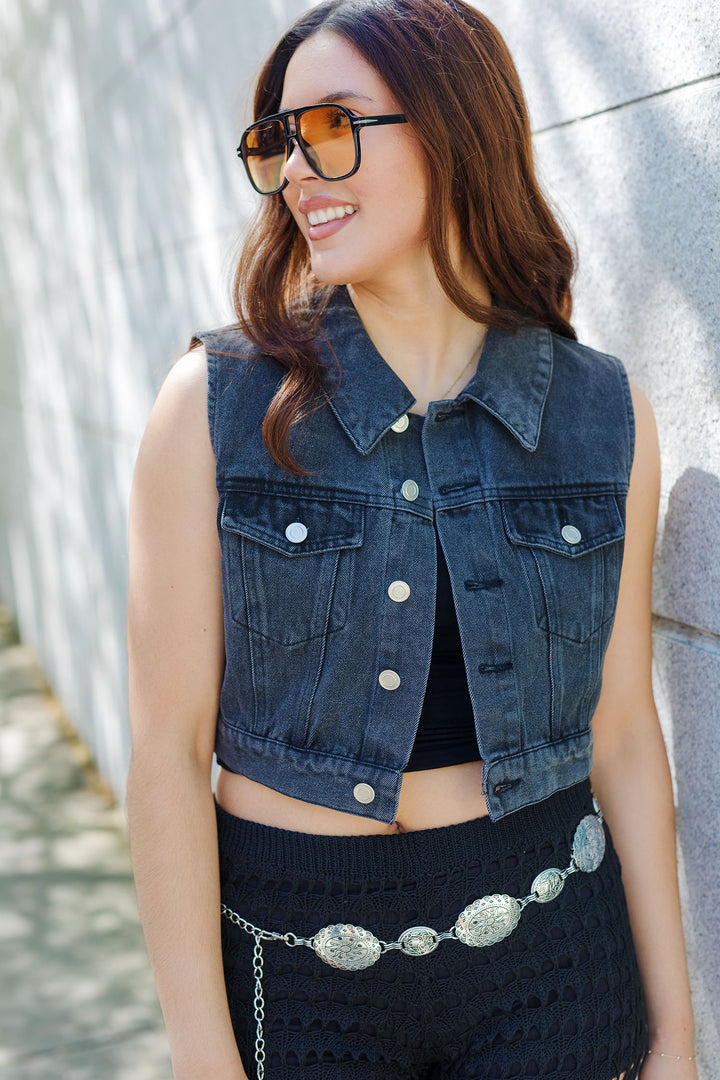 The Trucker Cropped Denim Vest