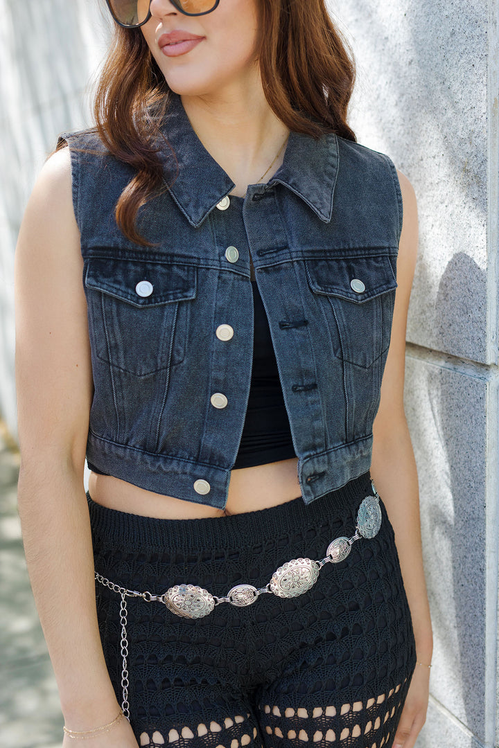 The Trucker Cropped Denim Vest