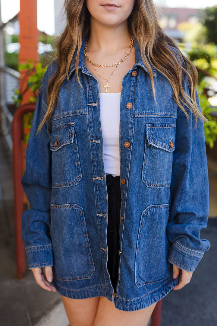 The Christie Oversized Medium Wash Denim Shirt