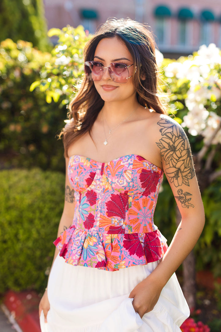 The Barely Blushing Floral Print Corset Top