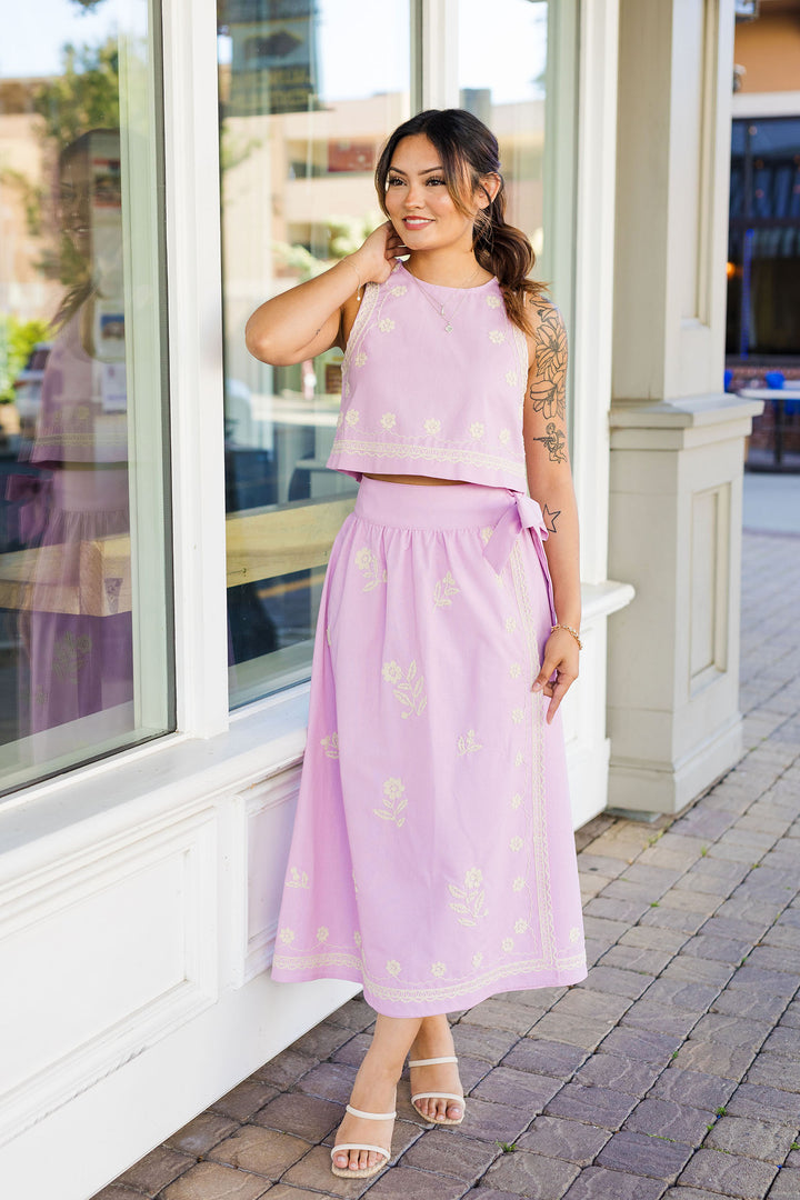 The Summer Soirée Embroidered Wrap Skirt Set