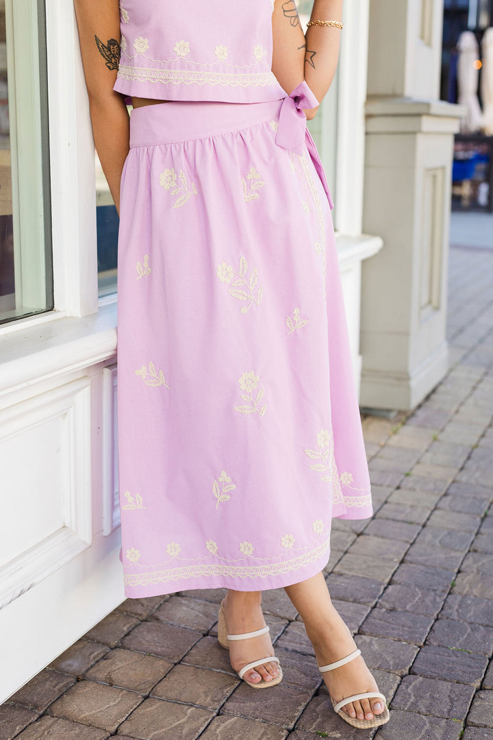 The Summer Soirée Embroidered Wrap Skirt Set