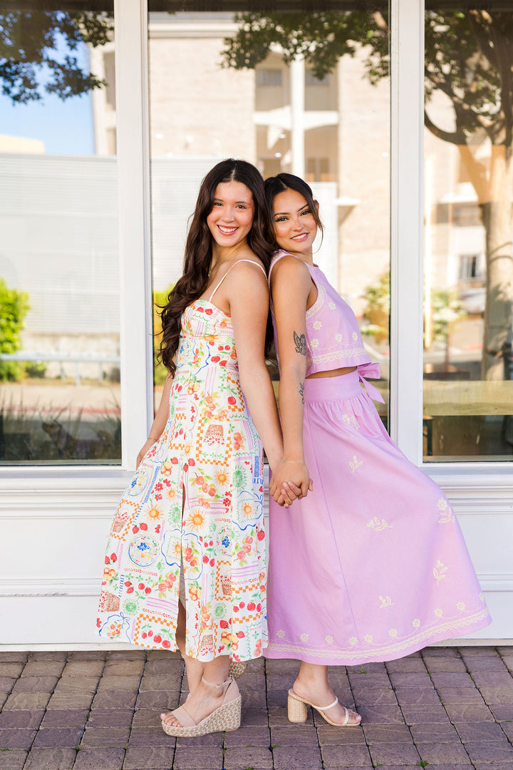 The Summer Soirée Embroidered Wrap Skirt Set