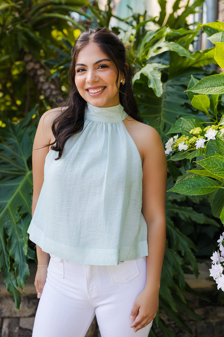 The Moment Mint Tie Halter Neck Top