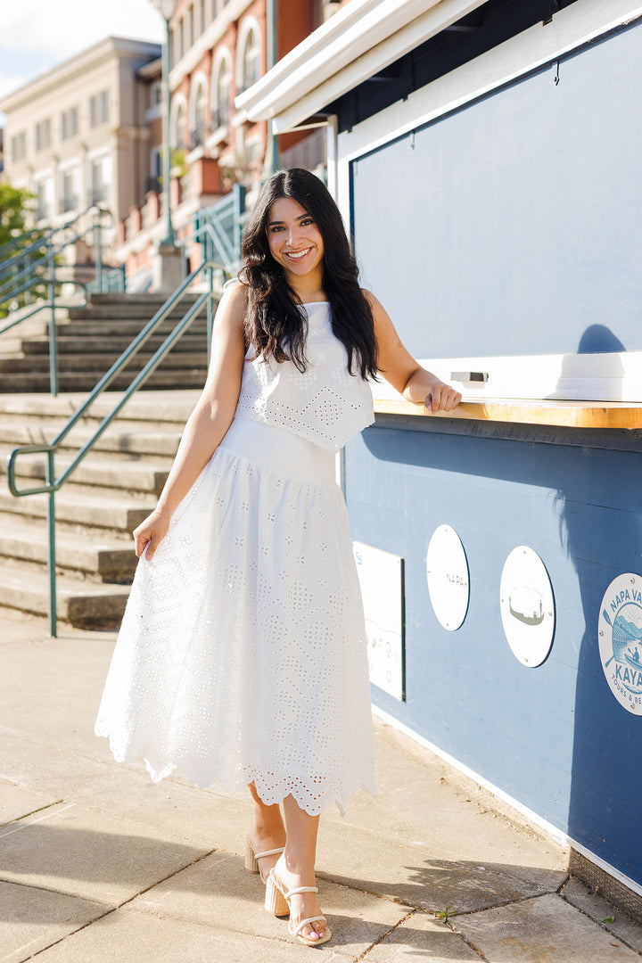 The Villa Blanca Eyelet Camisole Top and Skirt Set