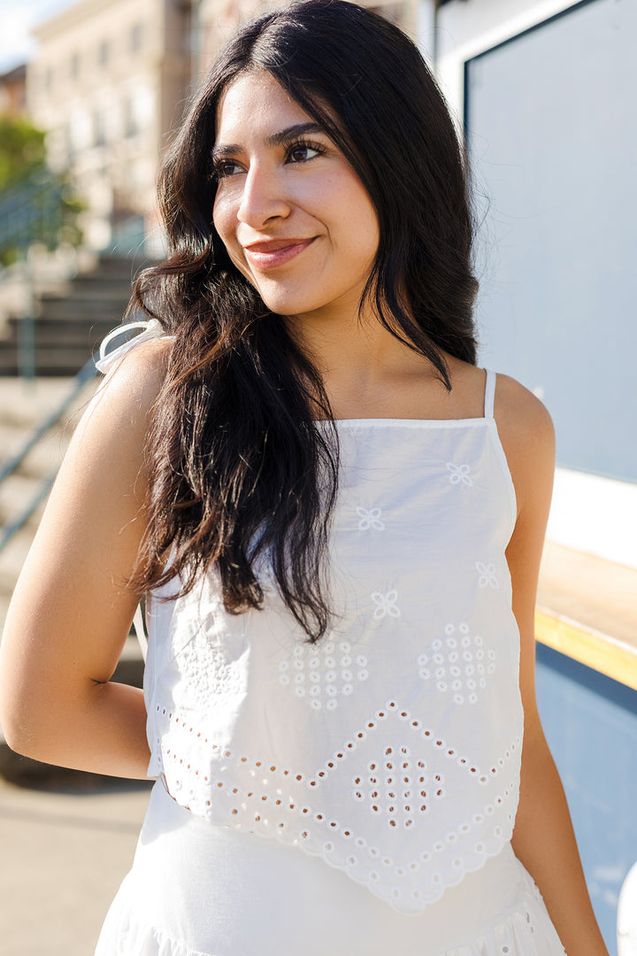 The Villa Blanca Eyelet Camisole Top and Skirt Set