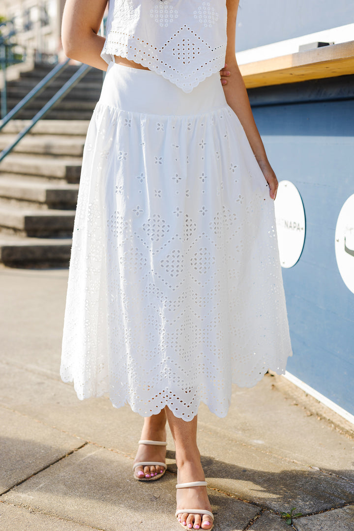 The Villa Blanca Eyelet Camisole Top and Skirt Set