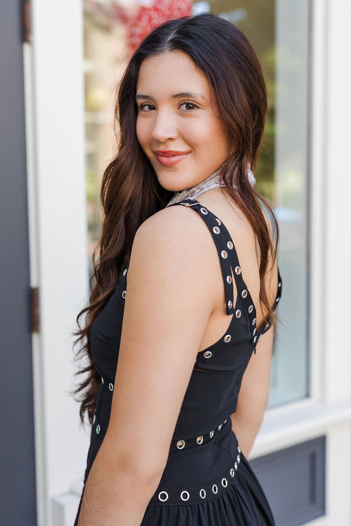The Festival Days Black Grommet & Chiffon Midi Dress