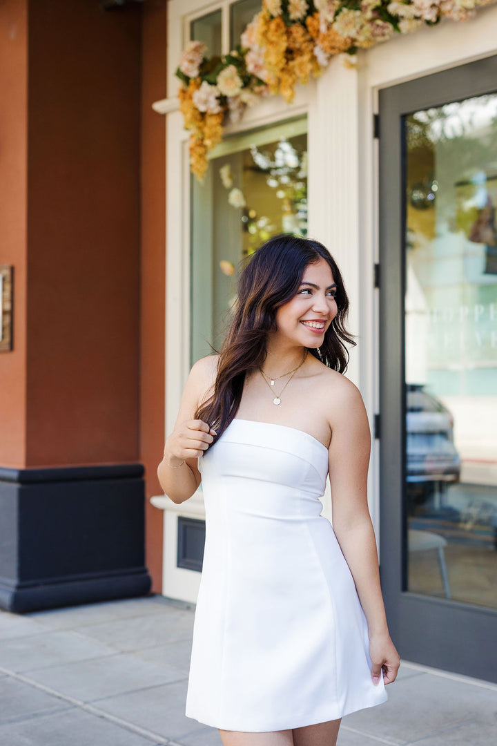 The Almost To The Alter White Bow Back Mini Dress