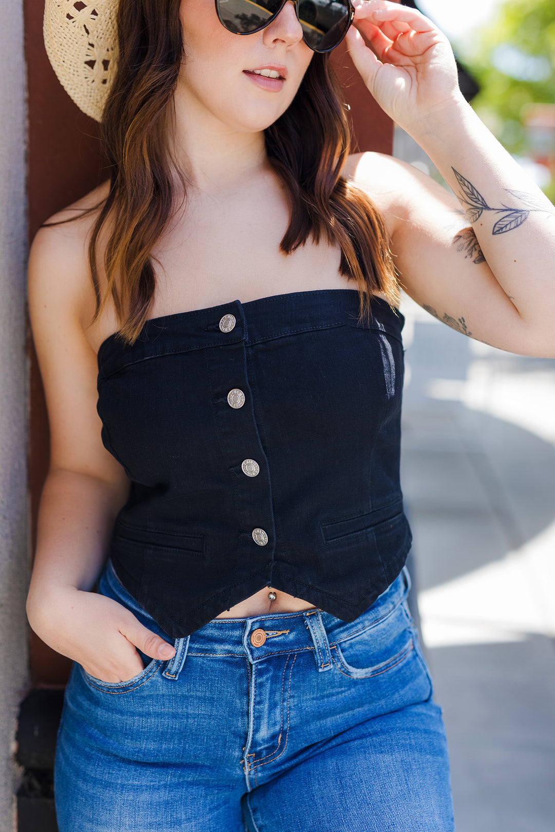 The Backstage Pass Strapless Denim Top