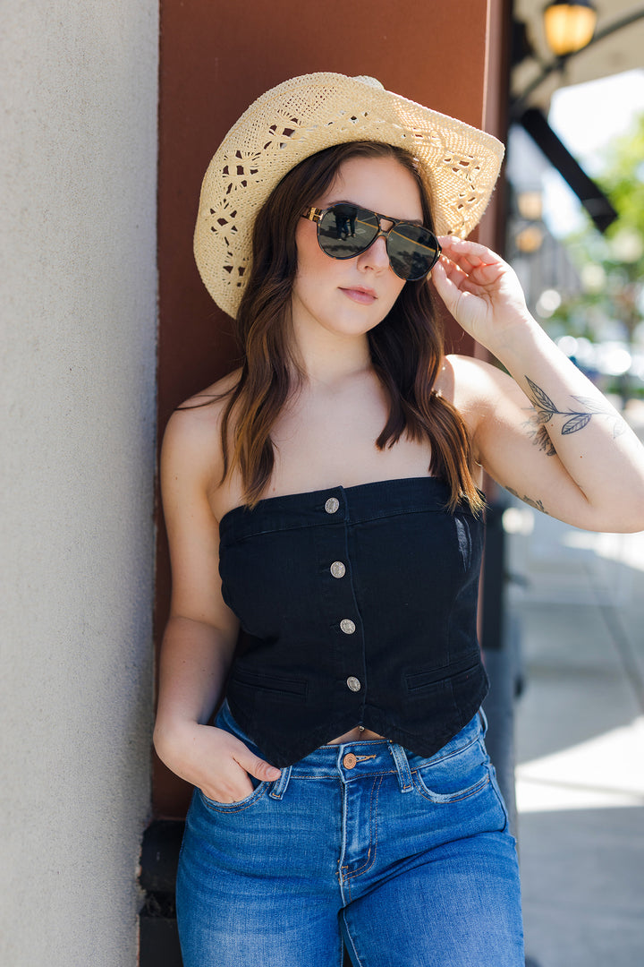 The Backstage Pass Strapless Denim Top