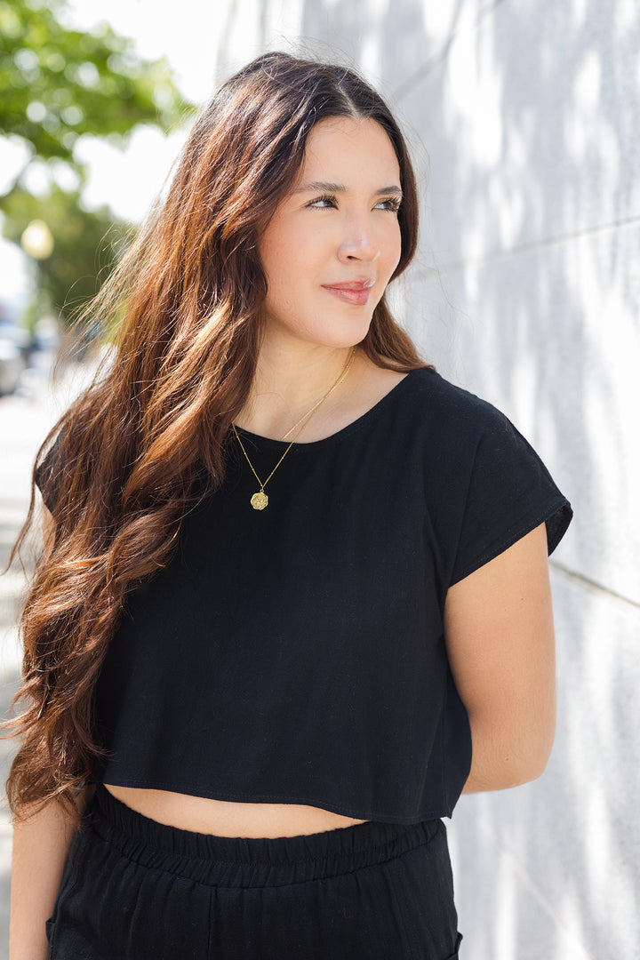 The Summer Memories Cross-Back Linen Top