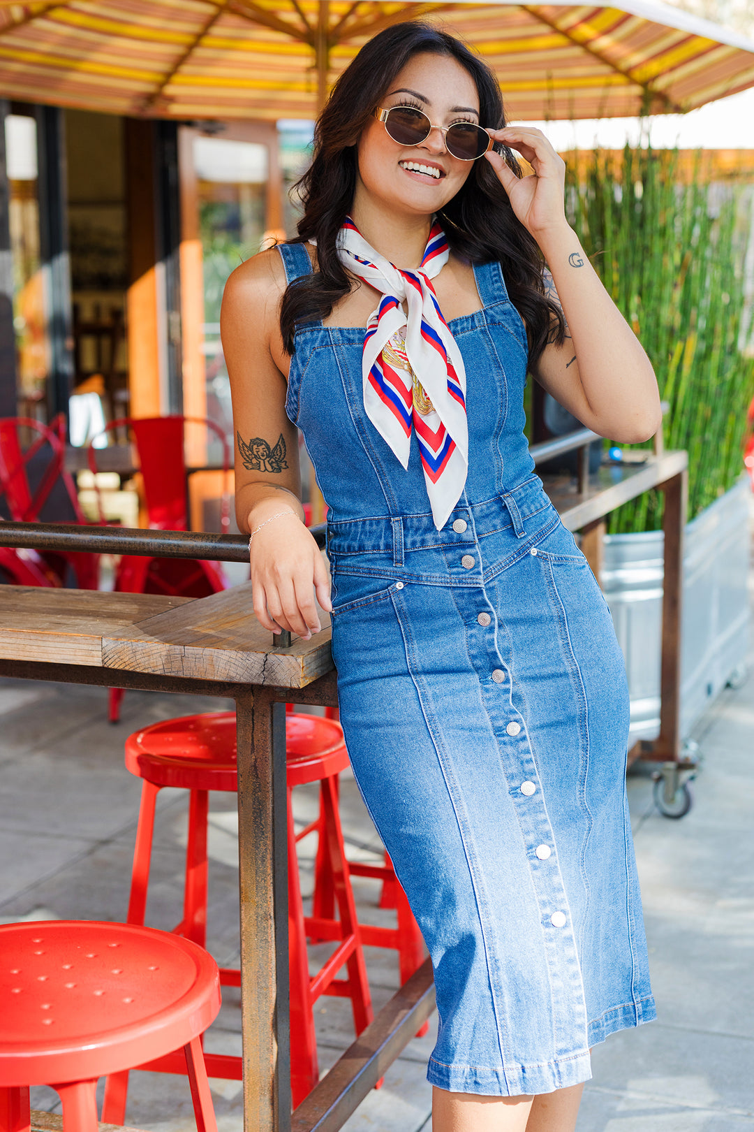 The Darling in Denim Midi Dress Large / Medium Wash The Darling in Denim Midi Dress Large / Medium Wash