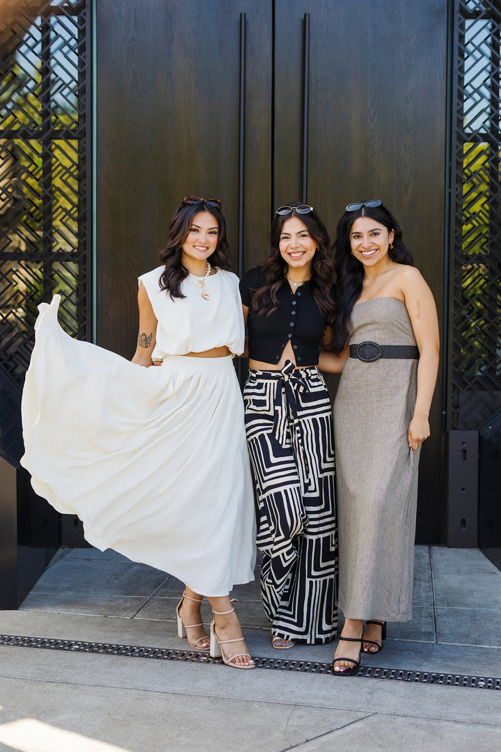 The Jet Set Striped Strapless Linen Maxi Dress