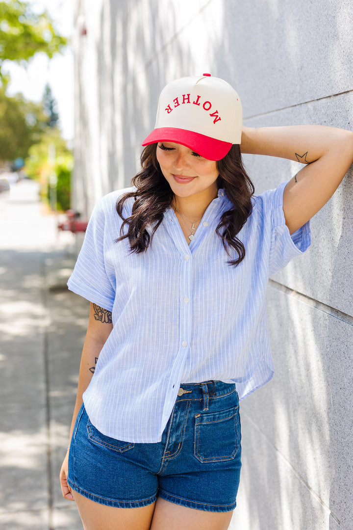 The Beach House Striped Chambray Button Front Top