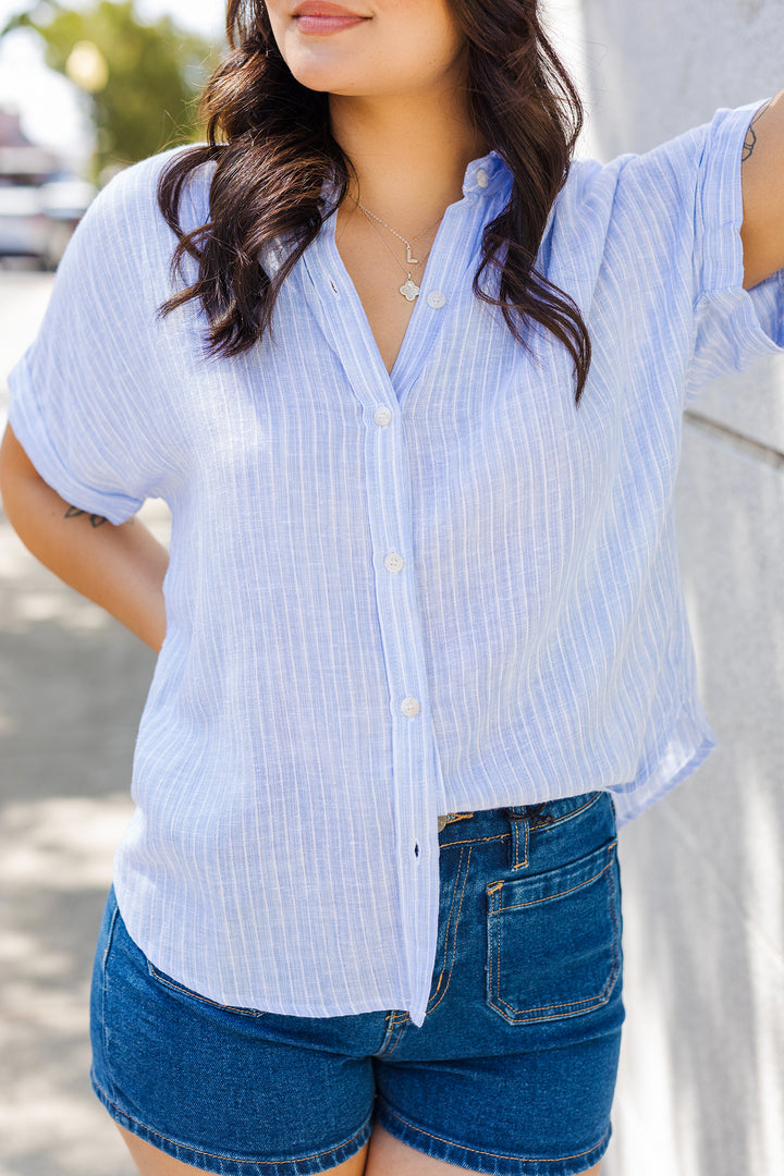 The Beach House Striped Chambray Button Front Top