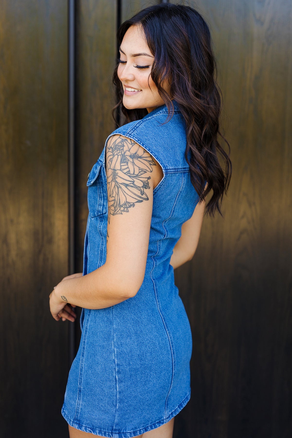 The Don't Call Me Baby Denim Mini Dress Medium / Medium Wash The Don't Call Me Baby Denim Mini Dress Medium / Medium Wash