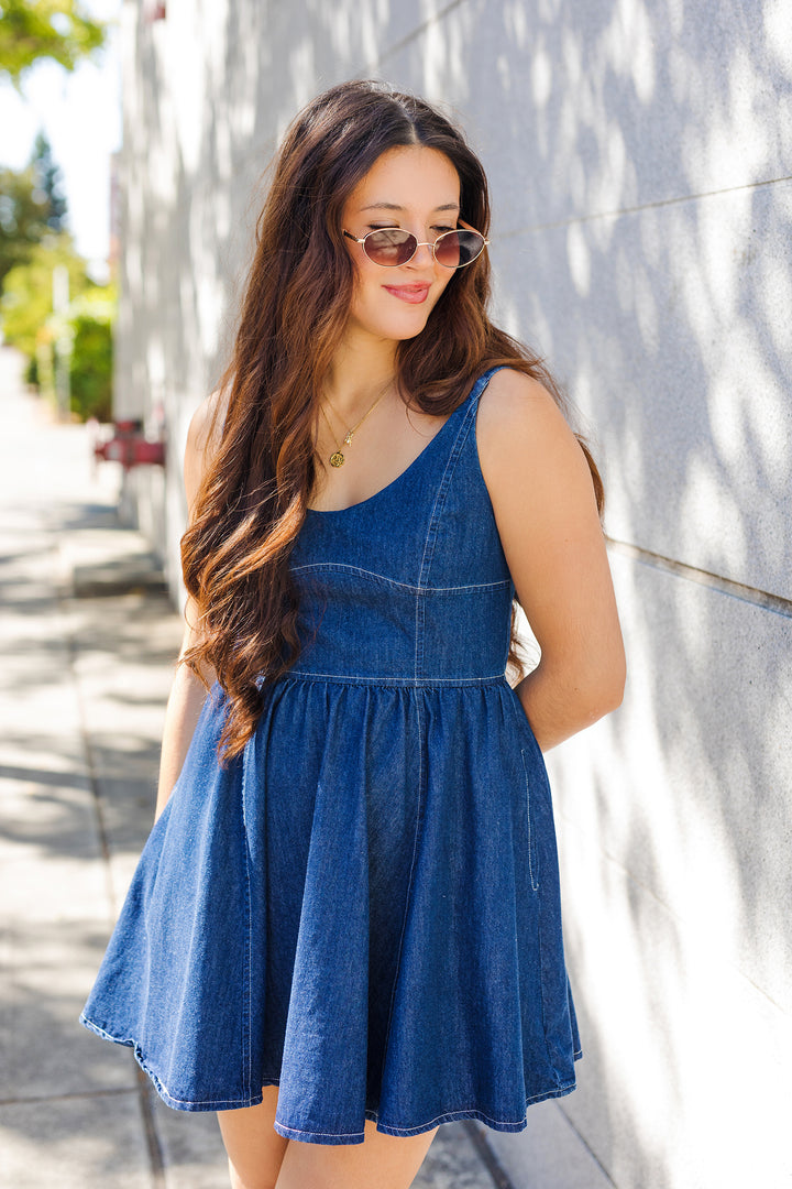 The Twirl Her Around Dark Denim Mini Dress