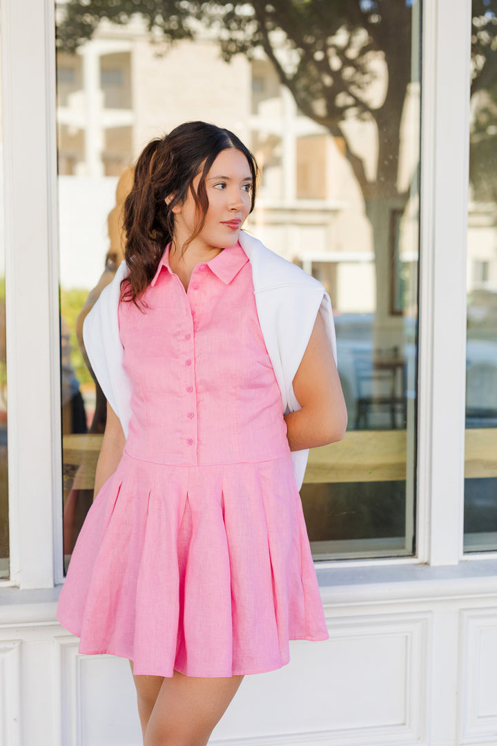 The Queen Of Prep Pink Linen Mini Dress