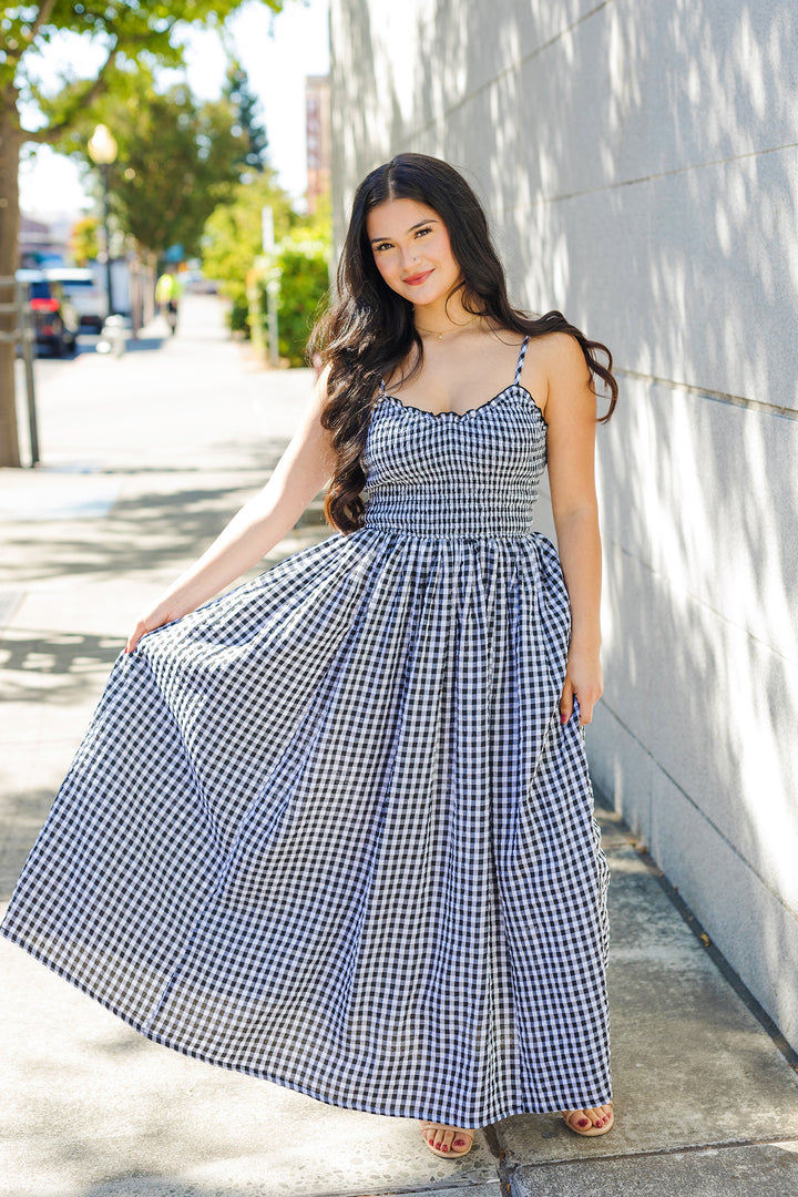 The Pretty Darling Black Gingham Maxi Dress