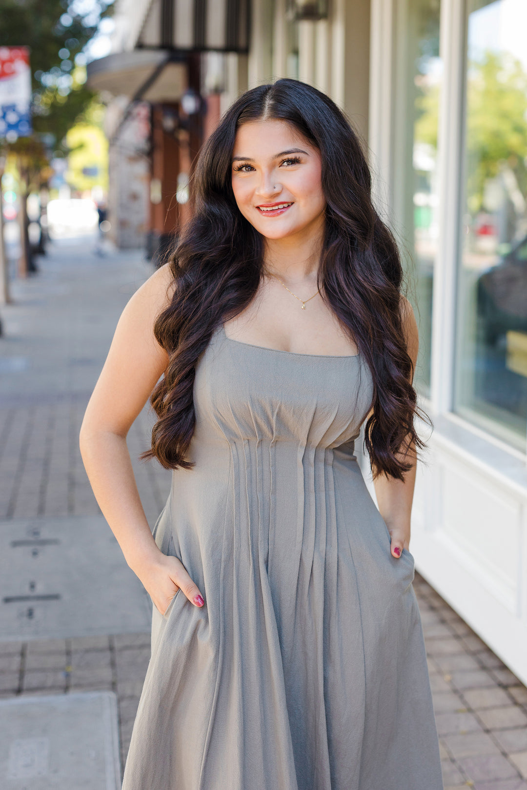 The Moment In Thyme Cotton Midi Dress